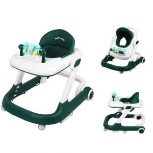 OHMG Trotteur Babywalker 5 en 1 Chariot d'éveil et de marche,Fonction basculante Transat avec roulettes,Lumière,Musique,Aire de jeu Table à manger Trotteur Pliable (jusiZL, neuf)