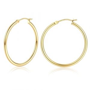 Chriscoco Boucles d'oreilles Femme Argent 925 Hypoallerg&eacute;nique Creoles Argent Femme Creoles Plaqu&eacute; Or 14K Boucle d'oreille Cr&eacute;oles 15/20/25/30/40/50/60/70MM (TOIMOI JEWELRY, neuf)