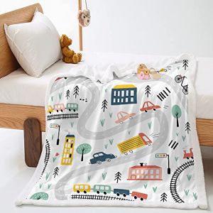Highdi Couverture Polaire Hiver, Voiture Imprimer Plaid Douillet, Couverture de Canapé Réversible, Couvre-Lit en Peluche, Couverture Moelleuse pour Adultes et Enfants (Centre Ville,150x200cm) (Highdi, neuf)