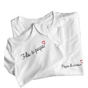 Ensemble Fils à Papa et d'Amour, Body Bébé et Tee-Shirt Adulte, Boite à Papa, Cadeau de Naissance, Idée pour la Fête des Pères (Blanc, XXL et 0-3 Mois) (DSTNY, neuf)
