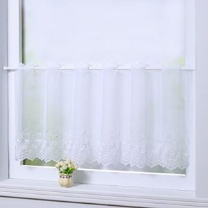 Joyswahl Rideau Brise-Bise en Voile Rideaux Voilage Broderie Fleur Transparent Passe Tringle Décoration de Fenêtre Jasmin Blanc HxL 45x120CM 1 Pièce (Joyswahl, neuf)