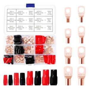 YIXISI 112 Pièces M6/M8 Cosses Tubulaires Kit, Cosses de Embouts de Câble de Batterie, avec Manchons Isolants, pour Câble Électrique, Doré (YXS-DE, neuf)