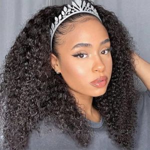 Perruque Bandeau Cheveux Humain Bouclé Kinky Curly Headband Wigs 22 Pouces Perruque Cheveux Humain Curly Bandeau Half Wig Human Hair demi-perruque pour femme noire (CUUYUN-HAIR, neuf)