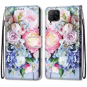 ShinyCase Portefeuille et Carte Fente Étui pour Huawei P40 Lite/Nova 6 SE Coque PU Leather Cuir Protection Cover Anti-Rayures Support Magnétique Téléphone Case pour Huawei nova6 SE,Fleurs Fraîches (ShinyCase, neuf)