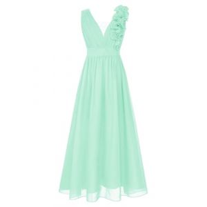 iiniim Robe De Cérémonie Enfant Fille Mousseline De Soie Robe à Bretelles sans Manches Tenue Soirée Mariage Demoiselles d'honneur 4-16 Ans Menthe Verte D 9-10 Ans (yunduantong, neuf)