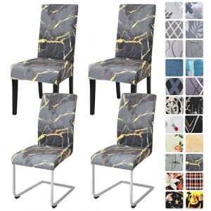 Alishomtll Lot de 4 et 6 housses de chaise extensibles pour chaise basculante - Housses de chaise élastiques - Amovibles et lavables - Protection pour cuisine, restaurant, hôtel, banquet (marbre, 4 (Yingchengda Direct Store, neuf)