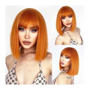 Perruques Perruque courte et droite orange avec frange, perruque en fibre synth&eacute;tique for femme afro-am&eacute;ricaine, blanche, cosplay, f&ecirc;te, perruque quotidienne Perruques pour Femmes (zuwanguk, neuf)