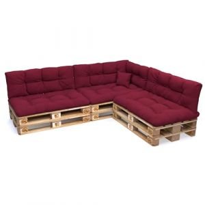 POKAR Set de 8 Coussins pour Palettes Euro: 3X Assise 120x80cm + 3X Dossier 120x40cm + 1x Dossier 60x40cm + 1x Coussin 40x40cm, Canapé de Jardin, Intérieur et Extérieur, sans Palette, Rouge Foncé (EURAKOP-FR, neuf)