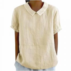 Chemisiers Et Blouses Femme Tunique en Coton Et Lin à Manches Courtes Chic Et ÉLéGant Chemises Couleur Unie Tee Shirt ÉTé Ample Haut Top à Revers LâChe Respirant Blouse Grande Taille Pas Cher Tee (asdkfh(Arriver 5 à 15 jours), neuf)