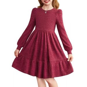 Arshiner Robe D&eacute;contract&eacute;e Fille Robe &Eacute;l&eacute;gante &agrave; Manches Longues, Col Rond, Tricot C&ocirc;tel&eacute; A-Ligne, Robe Unie Hiver pour C&eacute;r&eacute;monie et Casual f&uuml;r 11-12 Ans (Arshiner Store, neuf)