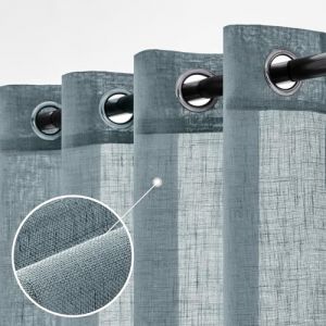 Woaboy Lot de 2 Rideaux en Lin Translucides Voilage &agrave; Oeillets Rideaux et Draperies Int&eacute;rieurs Modernes pour Chambre Fen&ecirc;tre Salon Coucher 140x245 cm Bleu Fonc&eacute; (fengjin home, neuf)