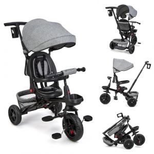 Tricycle Bébé Évolutif 6 en 1, Tricycle Évolutif 10 Mois à 5 Ans Jusqu'à 25 kg, Vélo Poussette Bebe avec Pare Soleil, Siège Pivotant à 360°, Pédale (HomeLI, neuf)