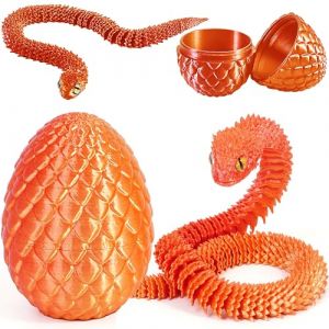 Joycabin Jouet Serpent imprim&eacute; en 3D, &oelig;ufs de Dragon, &oelig;ufs de Serpent, &oelig;ufs de Serpent de P&acirc;ques, Animaux imprim&eacute;s en 3D, Jouets pour Enfants, Cadeaux de Bureau (Or Rouge) (XINYI-EU, neuf)