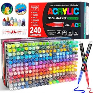 VAKKI 240 Couleurs Feutre Acrylique, Stylos Acryliques Liquide Direct Acrylic Paint Marker Coloriage pour Adultes, Marqueur Acide Acrylique Pour Coloriage, Pierre, Calligraphie, Bois, Toile, Verre (V-Fran&ccedil;ais, neuf)