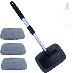 Brosse de lavage de voiture avec manche télescopique - Avec 4 housses de brosse de lavage - Nettoyant pour vitres de voiture - Nettoyage intérieur - Gris - En microfibre (shenzhenshisanjiadianzishangwuyouxiangongsi, neuf)