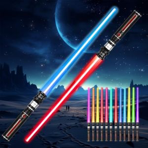 Rakuker Sabre Laser, 2 Pi&egrave;ces Lightsaber, 12 Couleurs Sabre Laser Adulte, 2 en 1 Sabre Lumineux R&eacute;tractable, Ep&eacute;es Laser T&eacute;lescopiques avec Son pour Cosplay, F&ecirc;tes Dur Samoura&iuml;d (FUNRPETA S.R.L., neuf)