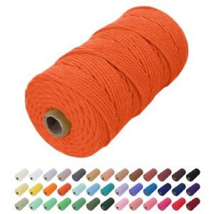 Uiopa Corde Macramé 2mm x 200m, Fil Macramé Coton Corde Coton Naturelle, Ficelle Cordon Macramé Cordelette 2mm pour Tenture Murale, Porte Plante Mural, Rideau, Décoration Bohème (Orange) (XEYUAN, neuf)
