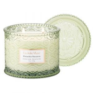 Bougie parfumée Macaron Pistache LA JOLIE MUSE, 60 heures de combustion, Bougies parfumées pour la maison, Grandes bougies en soja à 2 mèches, Cadeaux de bougies pour femmes et hommes, 340g (The classy home, neuf)