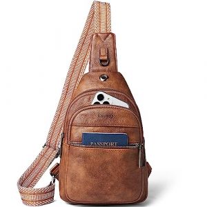 LATMAP Sac Poitrine Femme,Sac de Poitrine Femme Antivol Sac Banane Sling Bag Élégant PU Cuir Petit Sac a Dos de Poitrine Femme,Brun (LATMAP, neuf)