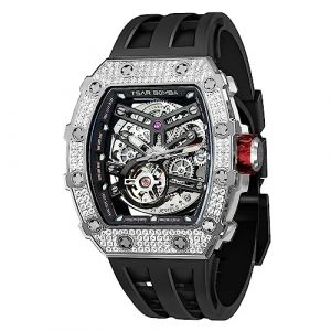 TSAR BOMBA Montre Homme Automatique Squelette Mécanisme Apparent pour Homme Montre de Luxe Tonneau Saphir Etanche 50M Résistant Marque Rectangulaire Plongee Sport Militaire Cadeau Homme (TSAR BOMBA OFFICIAL STORE, neuf)