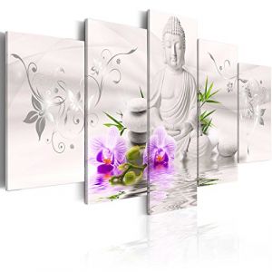 B&D XXL - Tableau décoratif nature 200x100 cm - Impression sur toile colorée - Décoration murale - Asie bouddha bouddhisme feng shui orchidées orienter les ornements zen b-A-0020-b-n (murando, neuf)
