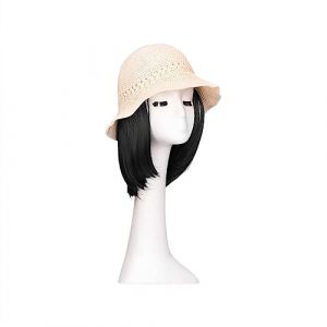 Bonnet de perruque Chapeau femmes été soleil chapeaux blanc seau chapeau avec perruque postiche for femmes faux cheveux vague Fit casquette filles Chapeau de perruque(D) (haikouhua, neuf)