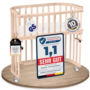 babybay Maxi lit cododo en Bois de hêtre Massif/Compact et modulable/Hauteur du lit réglable en continu/lit bébé évolutif (Naturel Non traité) / avec Matelas, Barres, Roues (babybay, neuf)