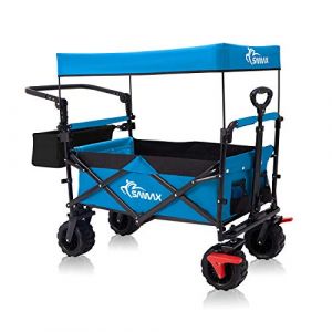 SAMAX Chariot de Jardin Pliable avec Toit Amovible Chariot de Transport &agrave; Main - avec Frein et Sac arri&egrave;re - Charrette &agrave; Bras Remorque &aacute; Main Pliante Offroad - Bleu (MA-Trading, neuf)
