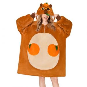 OLAOLA Sweat &agrave; Capuche Couverture Surdimensionn&eacute;e Capybara pour Adultes, Pull Plaid &agrave; Capuche en Polaire Sherpa avec Manches et Poches, Sweat Plaid Doux et Chaud pour Femme Homme (pitgeem, neuf)