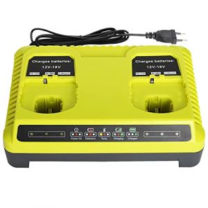 YEX-BUR Chargeur de Batterie 2 Ports P117 Dual Chemistry 18 V One+ pour Ryobi 6 A Chargeur Rapide P117 P118 Compatible avec Ryobi 18 V 14,4 V 12 V Lithium NiCd NiMh Batterie P100 P101 P102 P105 P107 (YEX-BUR, neuf)
