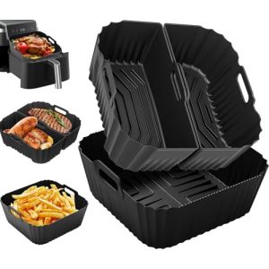 Moule Silicone Air Fryer 19-23cm pour Philips 6.2L NA230 HD9270, Moulinex 7.5L, Cecotec/Cosori/Aigostar/Russell Hobbs, Réutilisable Carré Airfryer Accessoires pour Friteuse à Air, Micro-ondes (Noir) (Puosike, neuf)