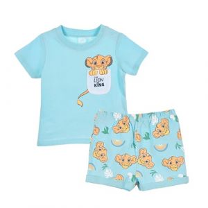 Disney Le Roy Leon Ensemble 2 Pièces pour Bébé, Pyjama en Coton Doux T-Shirt et Short pour Fille Garçon, Taille 12 Mois | Bleu (La Esencia, neuf)