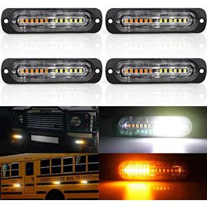 Biqing Feux Stroboscopique, LEDs Lampe Flash Stroboscope Gyrophare LED Feux P&eacute;n&eacute;trations Avant Voyant d&rsquo;Alarme Urgence Strobe 12V/24V pour Voiture Camion Remorque (12LED-Blanc&Jaune-4X) (YuanGu, neuf)