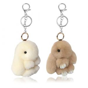 2PCS Adorable Porte-clés Lapin en Pluh,Clés En Fausse Fourrure Porte Clés Mignon En Peluche Lapin Porte,Décoration de Pompon en Peluche (Blanc cassé et Kaki clair) (XL LONG TRADE LTD, neuf)