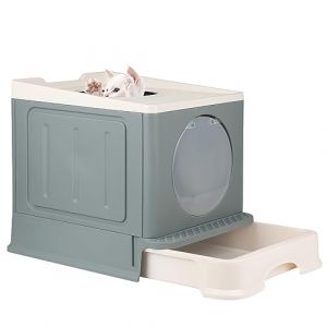MINGYI Bac à Litière pour Chat Fermée, Grande Maison de Toilette Chat Pliable avec Couvercle, Tiroir à Litière avec Pelle, WC pour Chats, Jusqu'à 7 kg (Gris L 45×34×39 cm) (XUASHW, neuf)