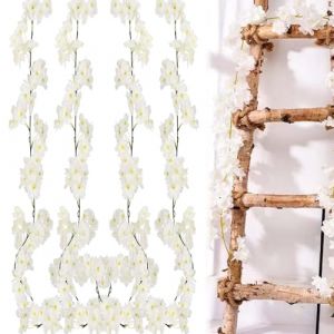 TREABEAR 4PCS Fleur de Cerisier Artificielle Blanche, 180cm Guirlande Fleurs Artificielles, Plante Artificielle Tombante, Fleur Artificielle Deco pour Voiture Mariage Maison Décoration Intérieure (Treabear lucky shop, neuf)