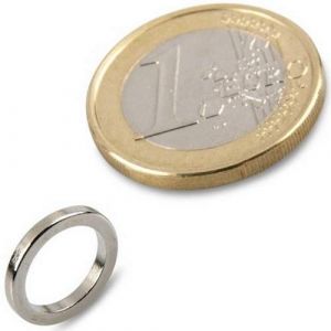 20 x Aimant, Anneau magnétique Ø 12/9 x 1,5 mm Néodyme, N45 níquel - Force d'adhérence: 1,5kg - 20 pièces - Aimants puissants en Néodyme (NdFeB) (Aimants Magnosphere, neuf)