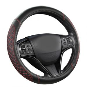 GIANT PANDA Housse de Volant en Cuir synth&eacute;tique-Compatible avec Volants Ronds Fiat-Noir+Rouge (WMGoods, neuf)