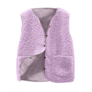 Gilet en Molleton Polaire Doux sans Manche Coupe Classique Femme Grandes Filles Couleur Unie Blouson Mode Bouton Matelassée sans Manches Veste avec Poches (⭐⭐⭐⭐⭐Susenstone, neuf)