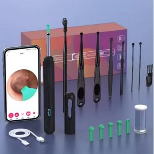 Nettoyeur d'oreille avec cam&eacute;ra, ensemble de b&acirc;tons d'oreille HD, Otoscope, chargement USB C, Endoscope, outil d'&eacute;limination de la cire, cure-oreille, ensemble de nettoyage d'oreille (Noir) (MKS-DISTRIB, neuf)