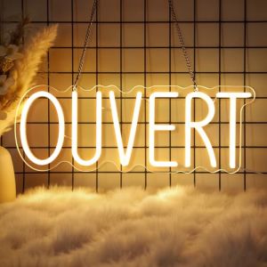 Flixyticy Enseigne Lumineuse N&eacute;on "OUVERT", Plaque de Porte LED Aliment&eacute; par USB avec Interrupteur &agrave; Intensit&eacute; Variable, D&eacute;coration Murale Pour Commerces D&ouml;ner Shop Magasin Bio Food Stall (Ouvert) (xinxiangshigejiushangmaoyouxiangongsi, neuf)