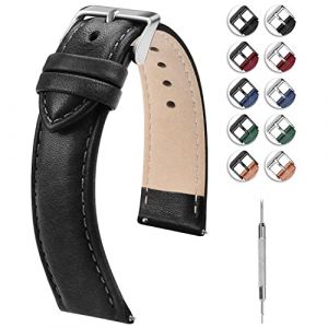 Fullmosa Bracelet de montre 18 mm, bracelet de remplacement pour bracelet en cuir, bracelet de montre interchangeable pour hommes et femmes, 18 mm noir + boucle argent&eacute;e (Fullmosa FR, neuf)