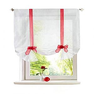 SIMPVALE Rideau Voilage Transparent Store Romains avec Passe-Tringle pour Salon, Chambre à Coucher Balcon Cuisine Salle de Bain, Rouge, 120x140cm (SIMPVALE, neuf)