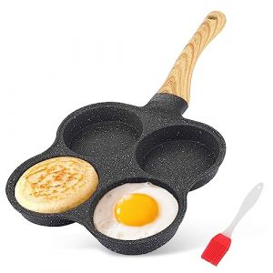 Poêle À Frire Aux Œufs 4 Trous, Poêle À Œufs En Alliage D'aluminium Antiadhésif Machine À Sandwich À L'omelette Mini Poêle À Crêpes Ronde À Manche En Bois Pour Le Petit Déjeuner Bacon Burger (Orfaty, neuf)