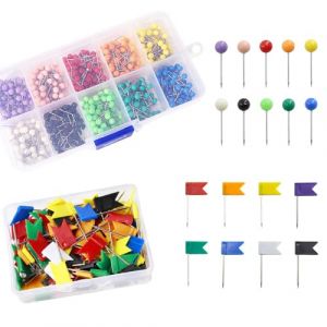 Gotetiso 600 Pièces Carte Punaises et Epingles Drapeaux Épingles Couleur pour Carte du Monde Push Pins Tête en Plastique Punaises à Tête Ronde Punaises Tableau Liège pour Carte Marquage (Gotetiso, neuf)