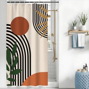 Uiiooazy Rideau Douche Anti Moisissure, Rideau de Douche Terracotta 120x180cm Tissu Lavable Orange Boheme Rideaux de Baignoire Abstrait Imperm&eacute;able Polyester Rideaux Salle de Bain avec 8 Crochets (dongguibinjingpinxiaodianpu, neuf)