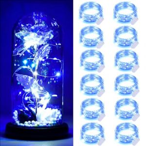 Dufuso Lot de 12 Guirlande led à pile, 2m 20 LEDs Mini Guirlande Lumineuse Intérieur IP65 Étanche pour Interieur Exterieur, Vacances, Mariage, Fête, Noël - Bleu (Avorra, neuf)