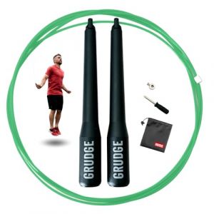 Corde à Sauter CrossFit - Corde de Vitesse Ajustable avec Poignées Ergonomiques - Câble en Acier pour Double-Unders et Entraînement Fitness - Convient à tous (Vert) (GRUDGE ®, neuf)