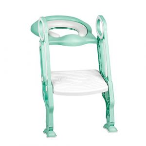 Siège de Toilette Enfant Reducteur de Toilette Pliable et Réglable Escalier Toilette Enfant avec Échelle Marche Réducteur de WC pour enfants 1-7 ans -blanc + vert clair (Hechheu, neuf)