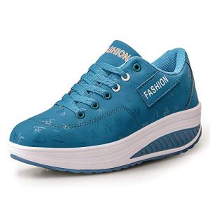 Femmes Minceur Chaussures Marche Baskets Aptitude Wedges Plateforme Chaussures Sneakers Bleu,42 EU (QZBAOSHU, neuf)